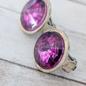 Vintage Clip On Earrings 7/8" Pink Gem with Halo Statement thumbnail 4