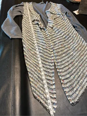 BKE Draped Open-Front Cardigan in Gray with Multicolor Accents thumbnail 10