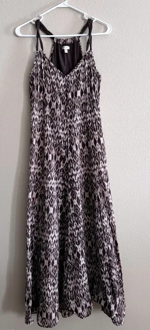 Garnet Hill Maxi Dress Womnes Medium Brown Cream Halter Cotton Gauze Resort thumbnail 1