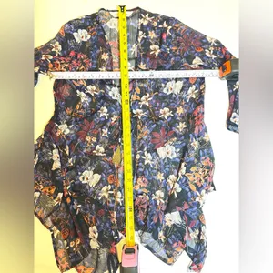 Coachella Festival Sheer Floral Kimono Boho Bell Sleeve Navy M Tassel Resort thumbnail 8