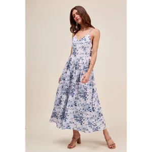 SO ME Floral Woven V‎ Neck Dress With Back Ribbon Tie - XLarge thumbnail 2