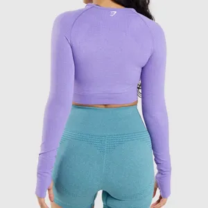 Gymshark Vital Seamless 2.0 Long Sleeve‎ Crop Top Bright Purple Marl size XL thumbnail 3