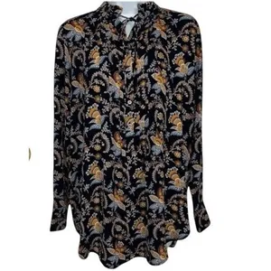 LOFT Long‎ Sleeve Ruffle Trim Pleated Front Paisley Print Blouse NWT Size Small thumbnail 2