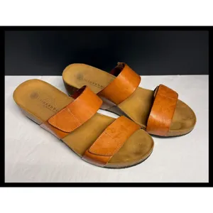 Lola Sabbia Eric Michael Sandals Womens 40 Brown Leather Wedge Slides Spain thumbnail 3