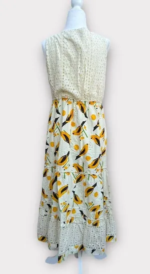 Tiered Eyelet and Bird Print Midi Dress thumbnail 5