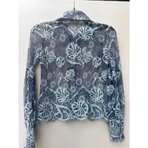 Alexis Floral Lace Blouson Sleeve Sheer Button Front Silk Blouse Romantic XS thumbnail 3