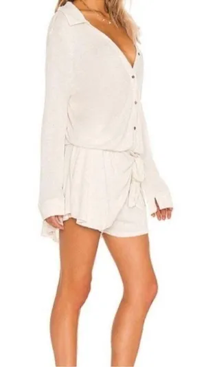 Free People X REVOLVE Lively Long Sleeve Romper Cream Oatmeal Size Medium thumbnail 1