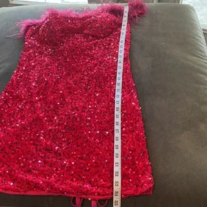 Women’s Pink Short Feather & Sequin One Shoulder Prom Party Dress Size 14 *READ thumbnail 10