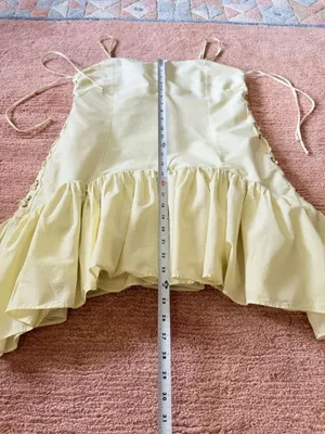 Zara S Yellow Cotton Peplum Mini Dress Lace Up Sides Adjustable Straps thumbnail 6