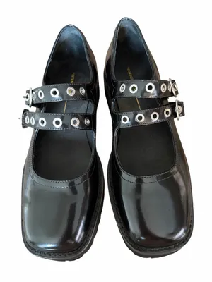 Intentionally Blank Black Patent Leather Studded Double-Strap Mary Jane Shoe 9 thumbnail 4