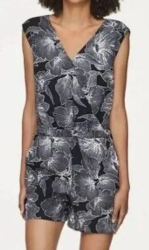 LOFT |‎ NWT Women's Black White Floral V-Neck Sleeveless Romper, Size XL thumbnail 1