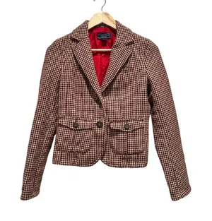 American‎ Eagle Houndstooth Wool Cropped Blazer Jacket Y2K Academia Preppy thumbnail 1