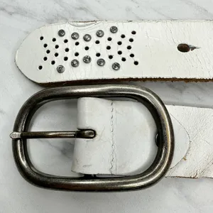 White Rhinestone Genuine Leather Belt Womens Size Large (L) ✨ thumbnail 5