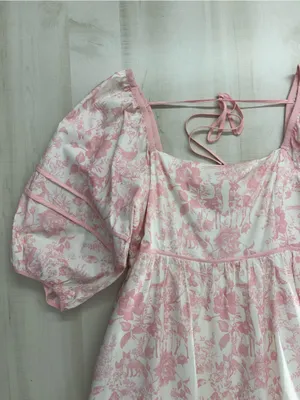 LOVELO Woodland animal toile printed pink puff sleeve dress 1XL thumbnail 4