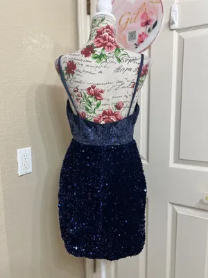 Navy Lace & Sequin Mini Dress with Spaghetti Straps size 12 thumbnail 4