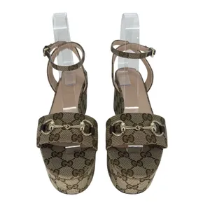 Gucci Lady Horsebit GG Supreme Canvas Platform Sandals Beige 37.5 Box Dust Bags thumbnail 10