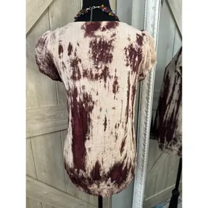 Lapogee Burgundy Tie Dye Embroidered Lace Trim Boho Top Free Size thumbnail 5