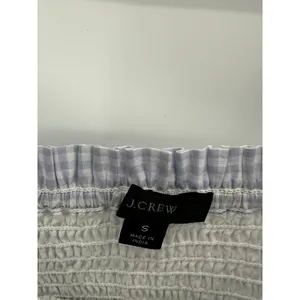 J.Crew Top Women‎ SMALL Purple White Striped Short Sleeve Smocked Cropped thumbnail 4