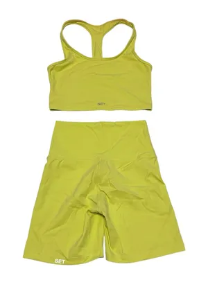 Bright Yellow Set Active SportBody Set Sports Bra Tank Top and Shorts Set thumbnail 1