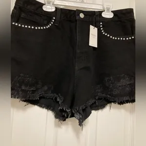 *Forever 21 Premium New Black Stud Accents Frayed Hem Distressed Denim Shorts #M thumbnail 6