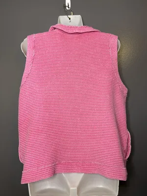 Focus Vest Womens Large Pink Cotton Knit Button Front Pockets Ruffle Collared thumbnail 5