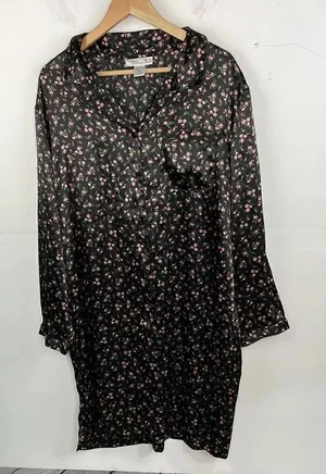 Morgan Taylor Intimates Floral Black sleep night gown button down size 2X XXL thumbnail 1