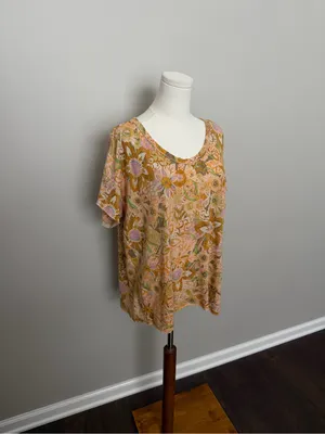 Anthropologie Pilcro Tee Shirt Tunic Floral Oversized Linen Cotton Boho Mustard thumbnail 2