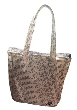 Nike Nylon Tote Bag Double Handles Top Zip White/Gray Logo Large 15.5X13 Gym thumbnail 1