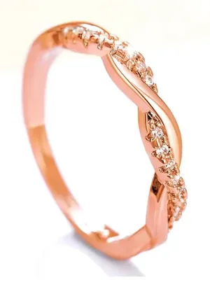 NEW 14k Rose Gold-Plated S925 Simulated Diamond Eternity Twist Ring, Size 7.5‎ thumbnail 1
