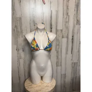 Multicolor Floral Triangle Bikini Top – Size Medium Green thumbnail 2