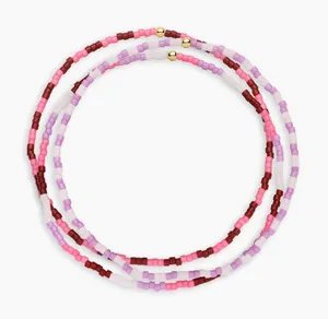 GORJANA Gigi Striped Malibu Glass Beaded Bracelets Set of 3 Pink Purple Boho thumbnail 1