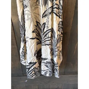 Tropical Palm Print Wrap Dress Cream Black Ruffle High Low Midi Small‎ thumbnail 4