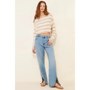 Free People Striped Into The Blue Crop Pullover Sweater Large NWT $108 thumbnail 2