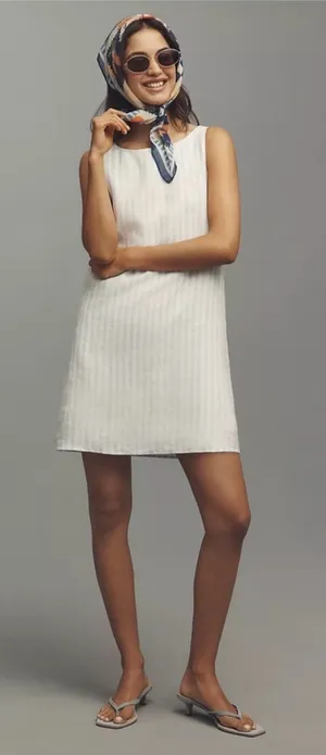 NWT reformation jessi linen dress in blue and white stripes thumbnail 1
