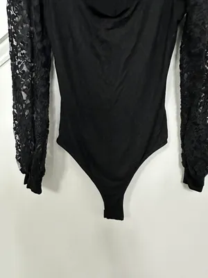 Blue Blush Women’s Long Sleeve Lace Square Neck Bodysuit Black Medium thumbnail 7