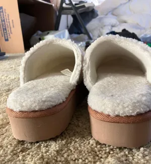 White Tan Womens Teddy Fleece Platform Clog Slippers thumbnail 3