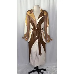 COLIN LOCASCIO Francine Patchwork Trench Coat Vegan Leather Belted Retro Small thumbnail 2