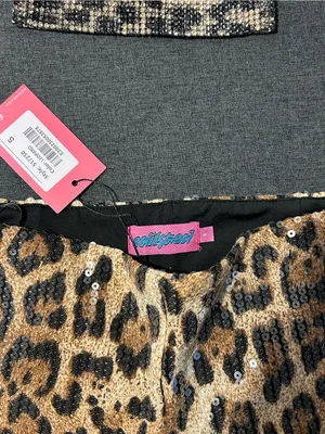 Edikted Gold and Black Leopard Sequin mini shorts with Matching Headband thumbnail 2