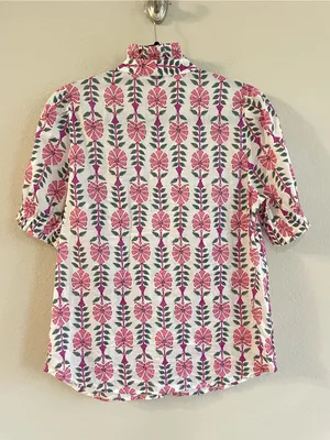 J. Crew Floral Hand Block Print Ruffle Placket Blouse Size S thumbnail 6