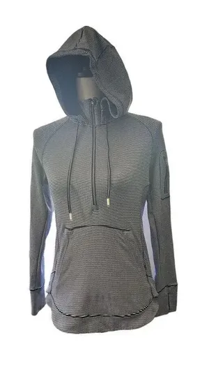 Athleta‎ Heavenly Heights Blue White Striped Hooded Pullover Sweatshirt XS thumbnail 1