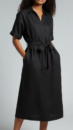 Banana Republic linen belted midi dress black small thumbnail 1