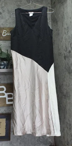 DKNY Womens Satin Colorblocked Slip Dress Black / Cloud / Eggshell 10 thumbnail 1