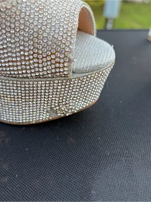 Steve Madden Silver Crystal Peep-Toe Platform Heels Sz 6 see pics for condition thumbnail 12