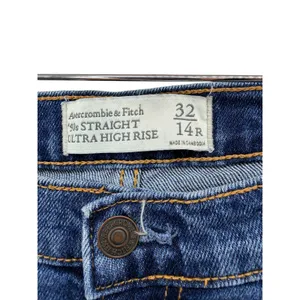 Abercrombie‎ & Fitch 90s Straight Ultra High Rise Distressed Blue Jeans 32 14R thumbnail 4