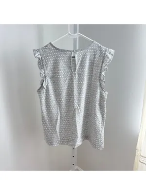 Loft NWOT Women's Gray White Swiss Dot Ruffle Sleeve Cotton Knit Top Size M thumbnail 4
