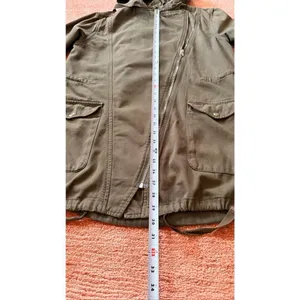 Topshop Khaki Hooded Utility Jacket Asymmetrical Zip Cotton Size US 4 thumbnail 3