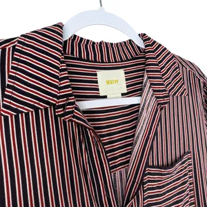 Maeve Anthropologie Striped Tunic Shirt Womens XS Button Down High Low Red Navy‎ thumbnail 3