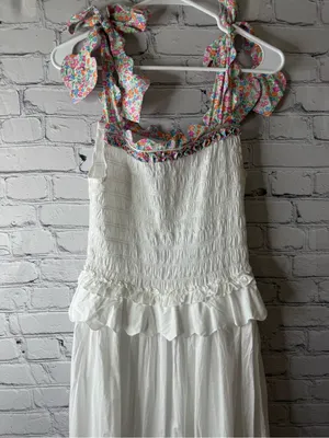 Horror Vacui White Maxi Sundress with Floral Tie Straps small thumbnail 5