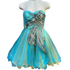 Whimsigoth Peacock Beaded Embroidered Corset Tulle Mini Dress Dave & Johnny Sz 0 thumbnail 1