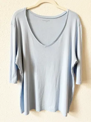 Eileen Fisher 100% Organic Cotton V Neck Top Pale Blue Size XL Minimalist thumbnail 1